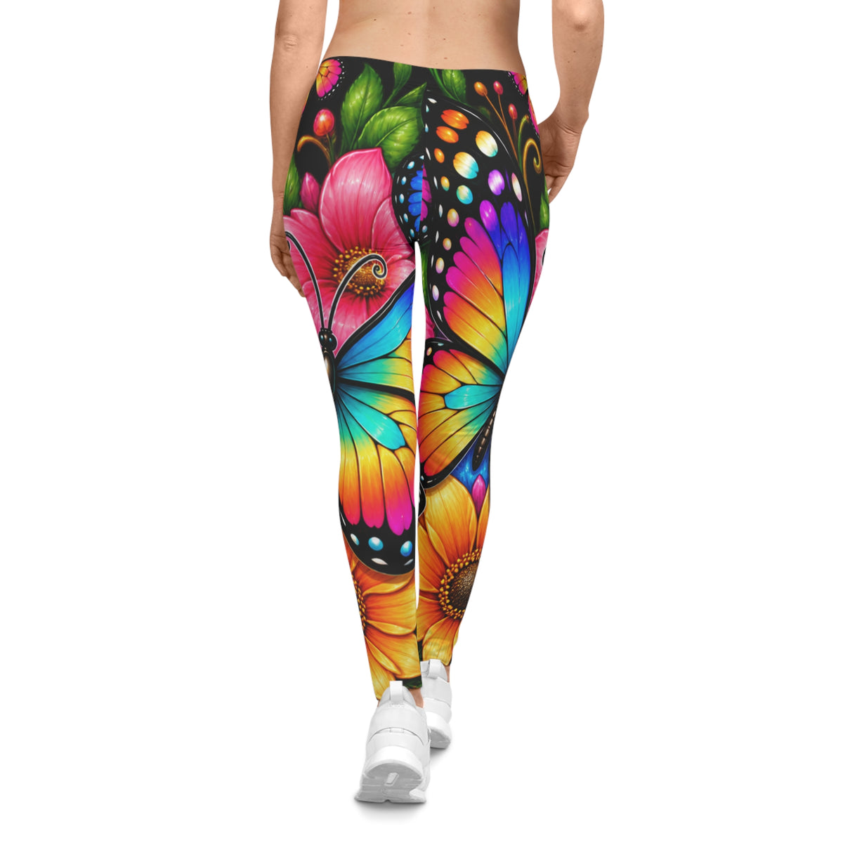 Butterfly Bloom Leggings — Vibrant Floral Rainbow All-Over Print