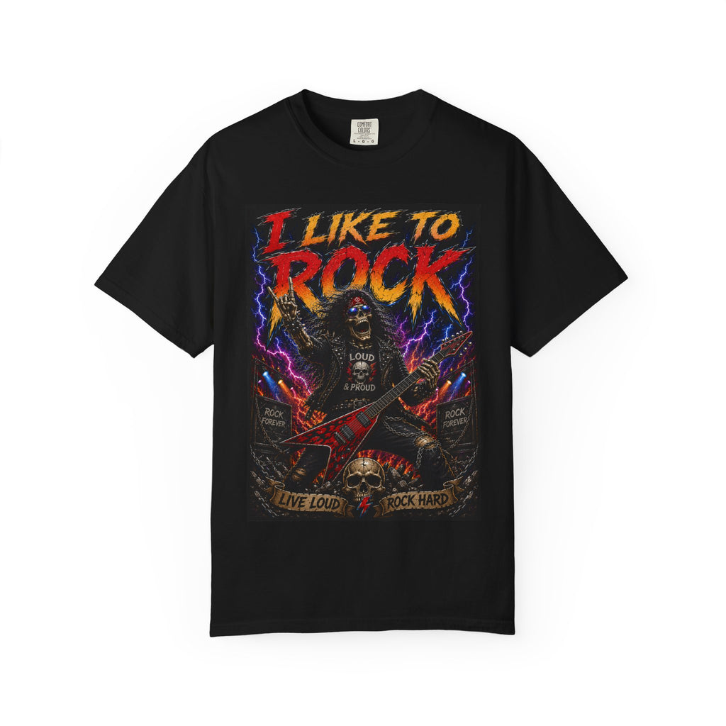 I Like to Rock T-shirt | Skeleton Guitar Graphic