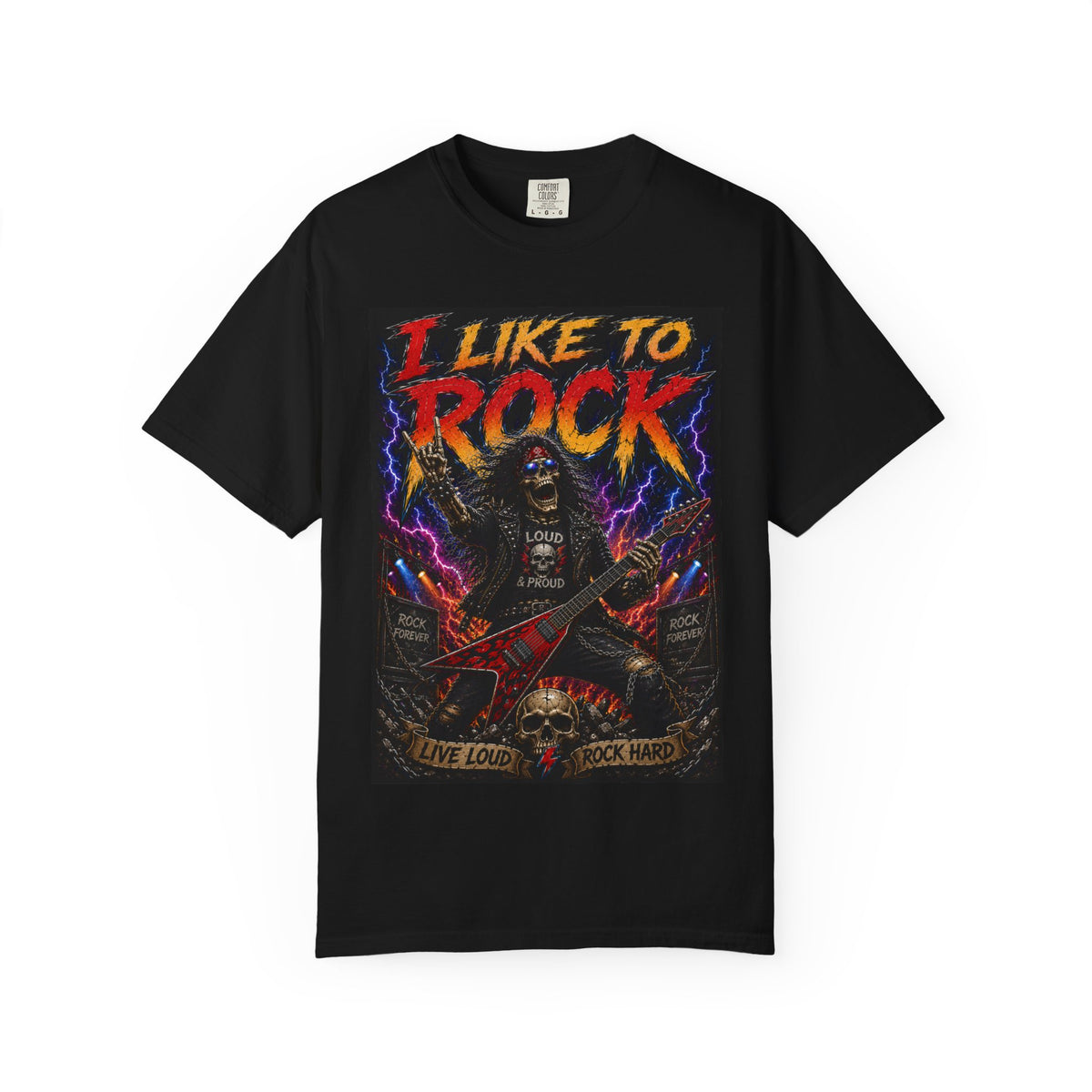 I Like to Rock T-shirt | Skeleton Guitar Graphic