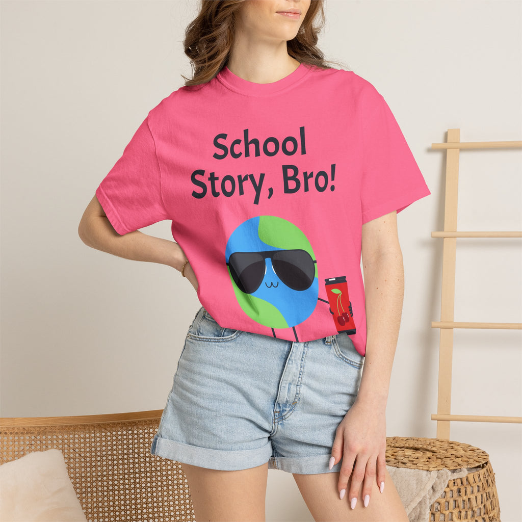 School Story, Bro! T-Shirt — Funny Earth Cartoon Tee for Students & Teachers