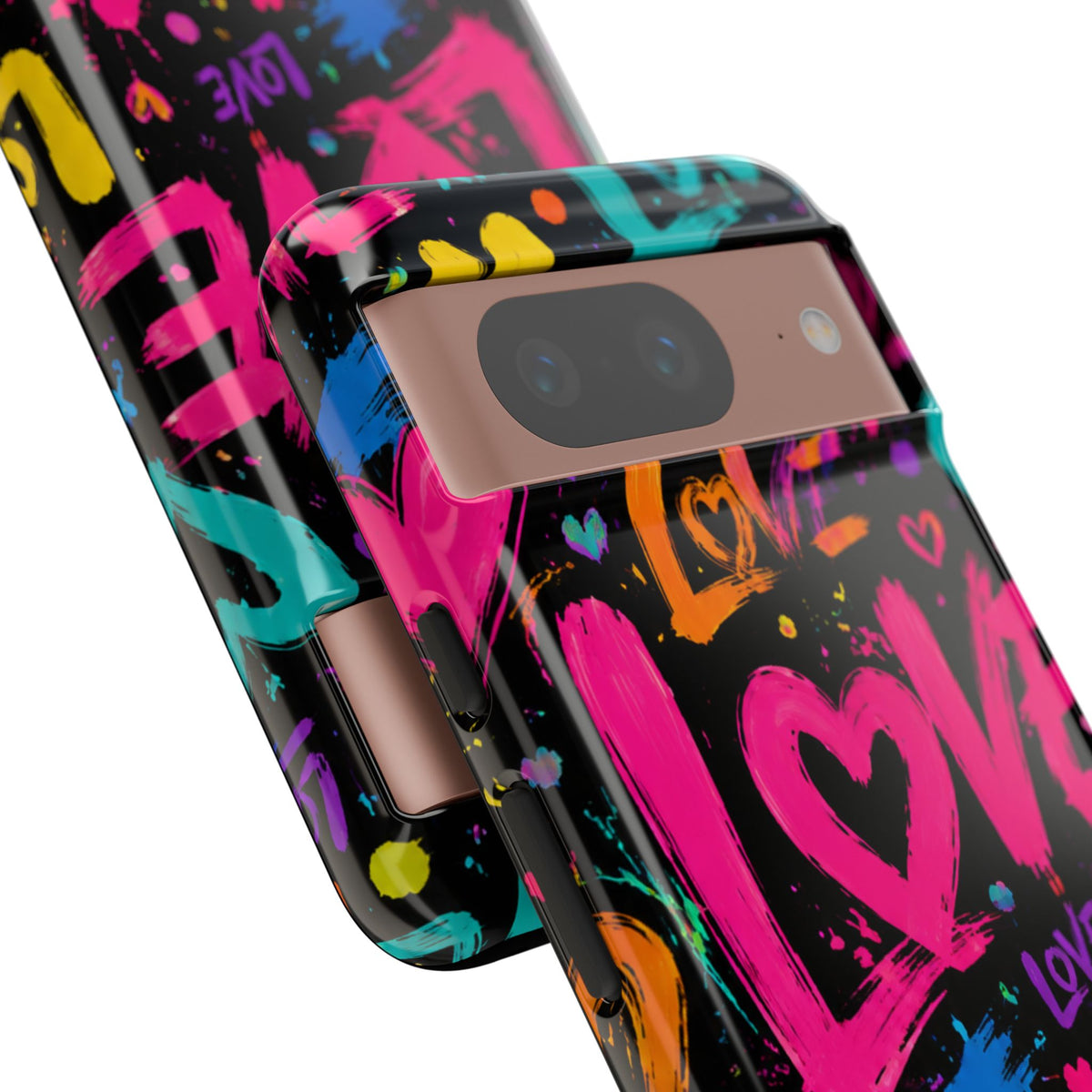 Phone Case — Neon Graffiti "Love" Hearts Protective Tough Case
