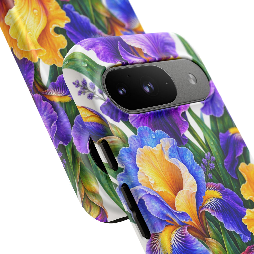 Floral Iris Tough Phone Case — Colorful Watercolor Iris Protective Cover