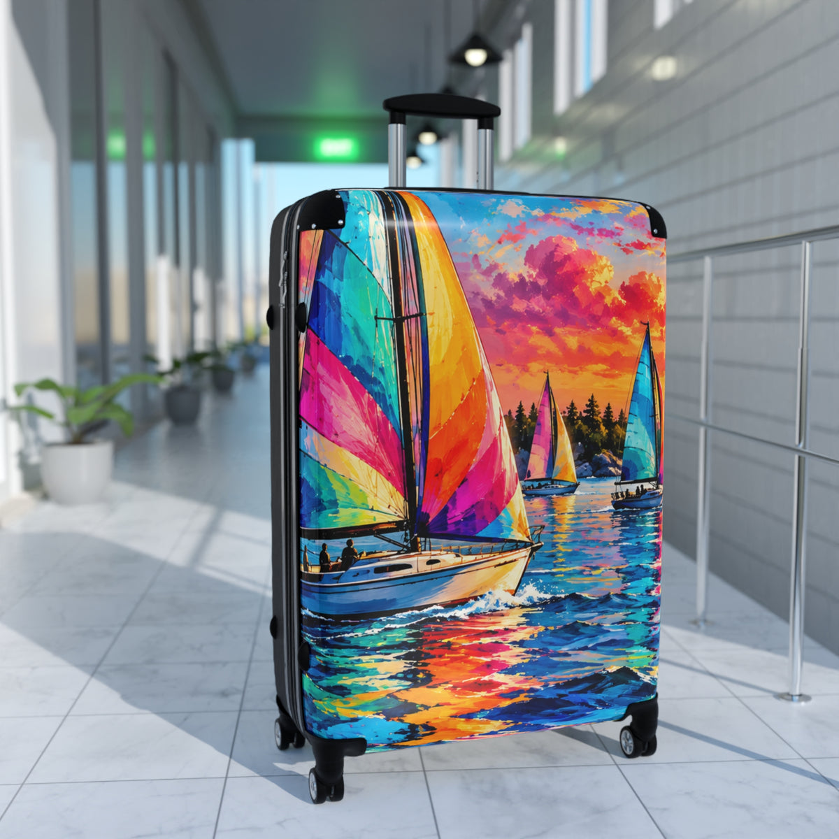 Sailboat Sunset Suitcase — Colorful Seascape Carry-On Luggage