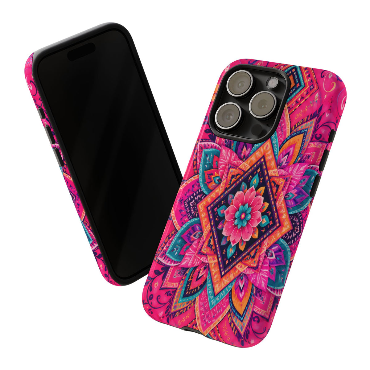 Floral Mandala Tough Phone Case — Pink Boho Protective Cover
