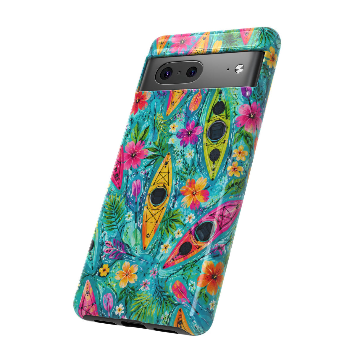 Tropical Kayak Phone Case – Colorful Floral Waterproof Pattern