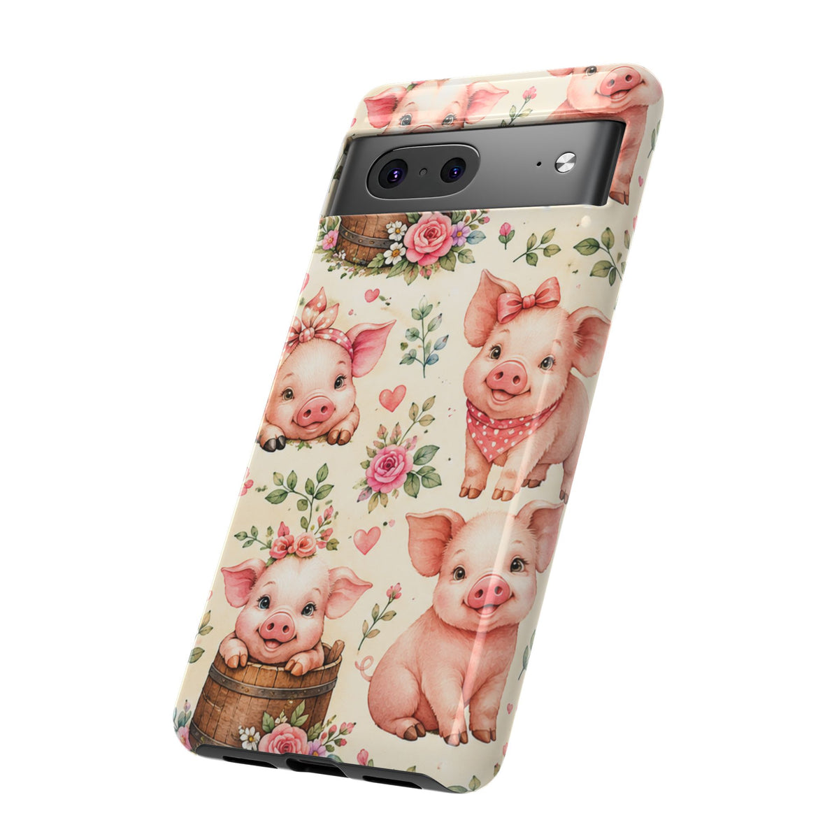 Cute Pink Piglet Phone Case — Vintage Floral Farm Animal iPhone Cover