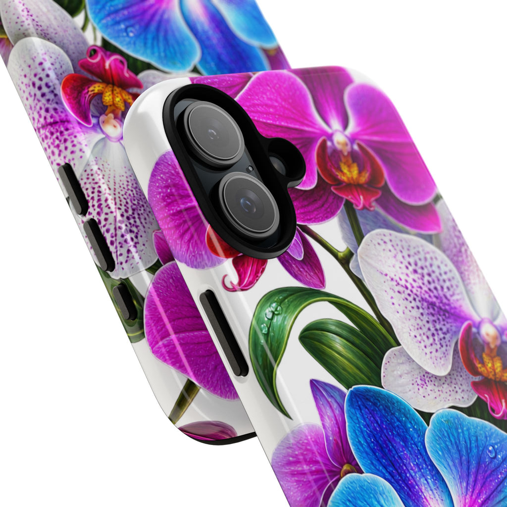 Orchid Floral Tough Phone Case – Vibrant Blue & Pink Orchid Protective Cover