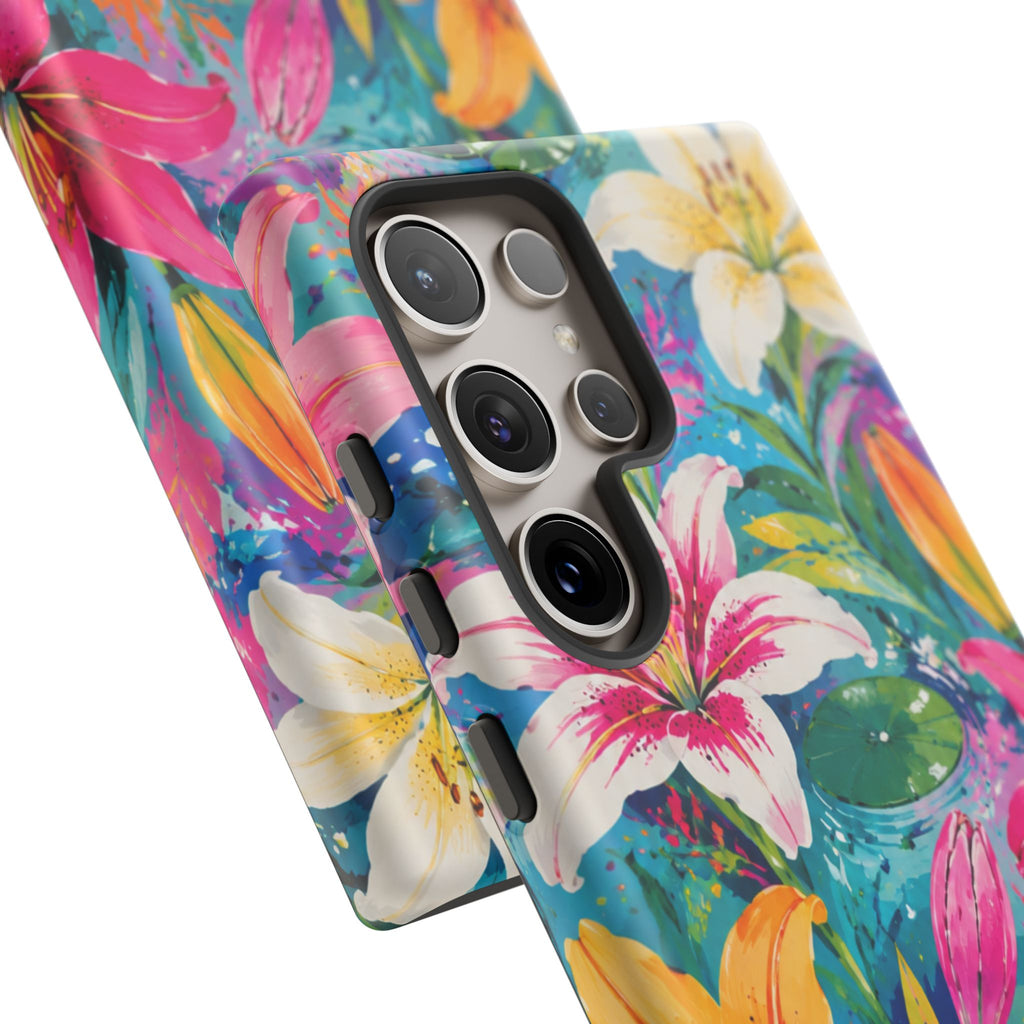 Floral Lily Tough Phone Case — Colorful Tropical Flower Protective Cover