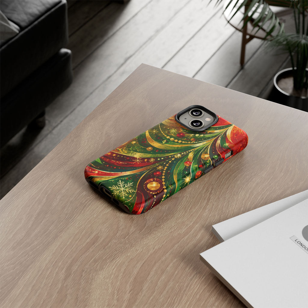 Christmas Tree Tough Phone Case — Festive Red & Green Holiday Phone Cover