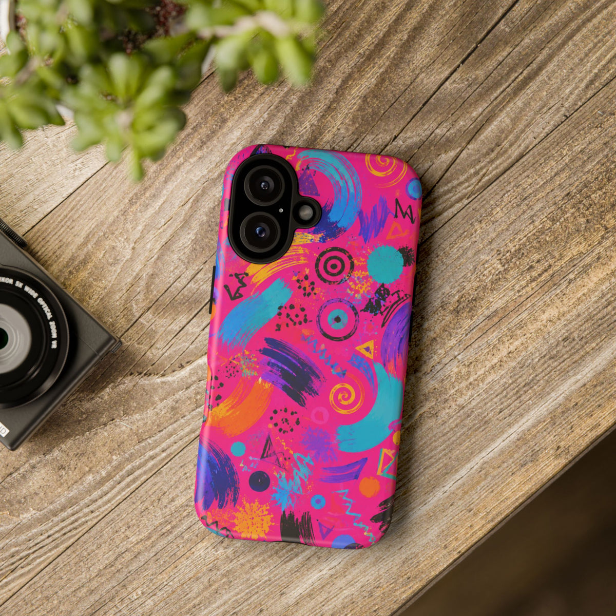 Neon Retro Abstract Tough Phone Case — 80s Brushstroke Pattern