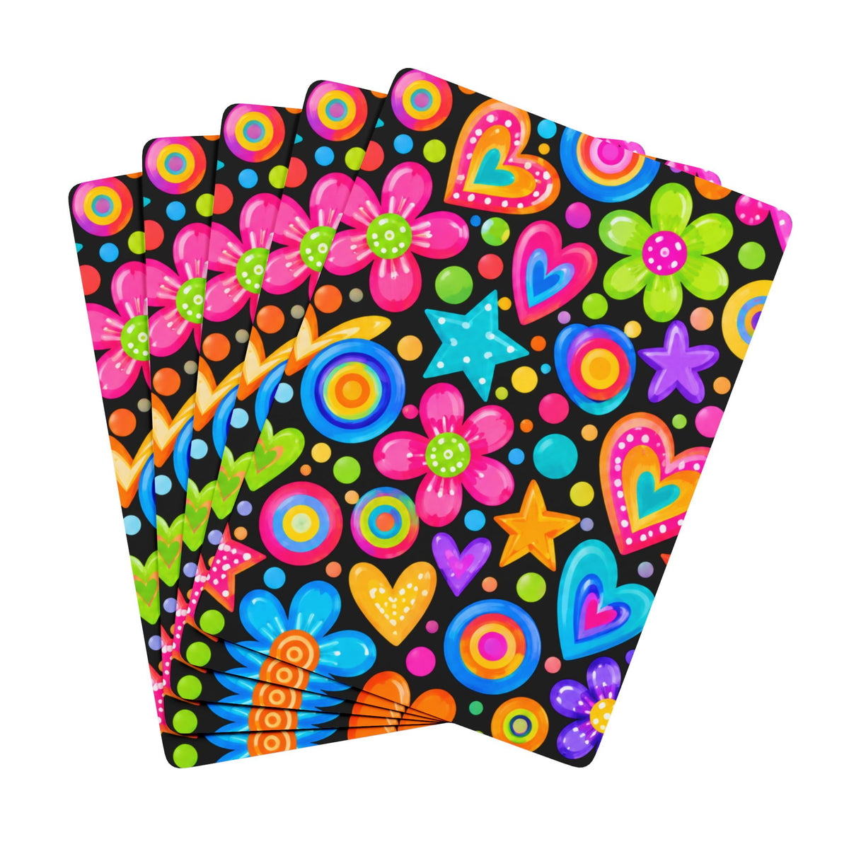 Colorful Retro Hearts & Stars Poker Playing Cards — Vibrant Card Deck for Game Night