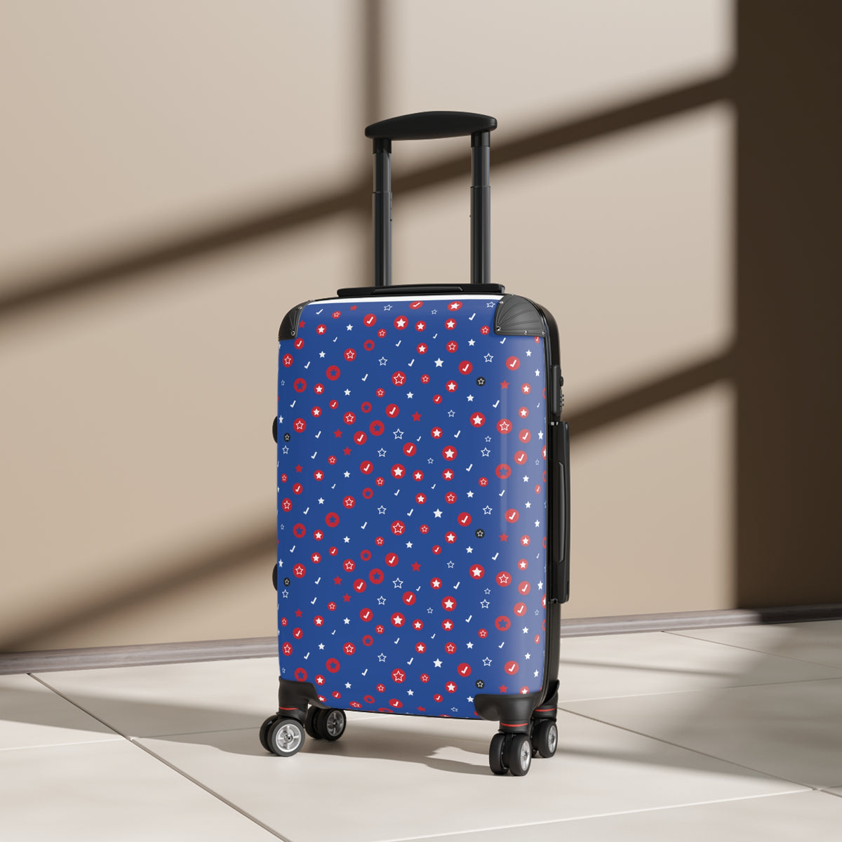 Patriotic Blue Dot Suitcase Cover — Red White Star Travel Luggage Protector