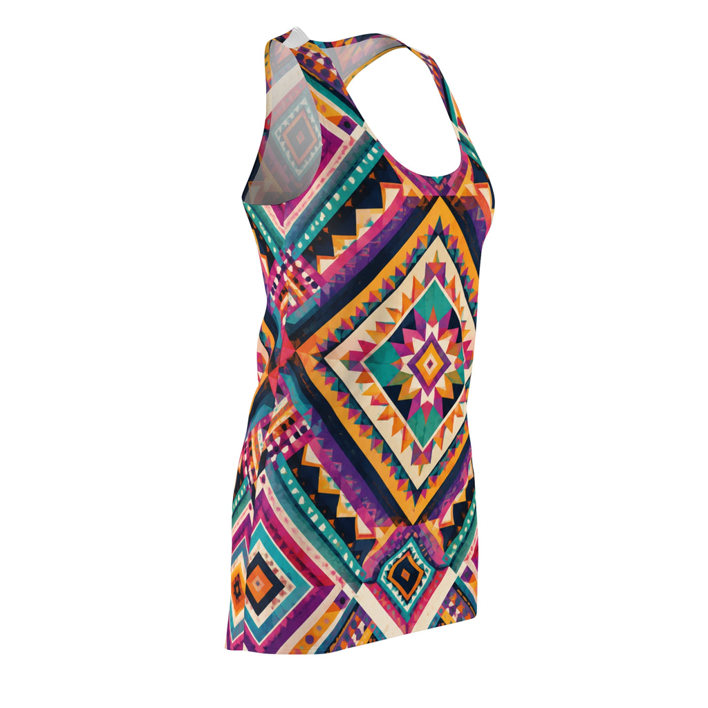 Aztec Diamond Racerback Dress — Vibrant Tribal Print Sundress
