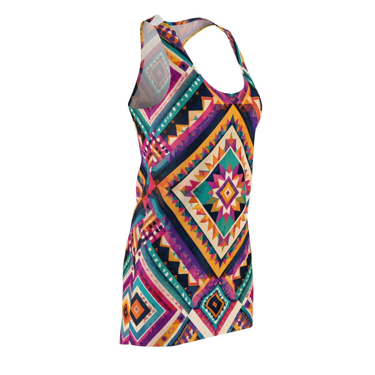 Aztec Diamond Racerback Dress — Vibrant Tribal Print Sundress