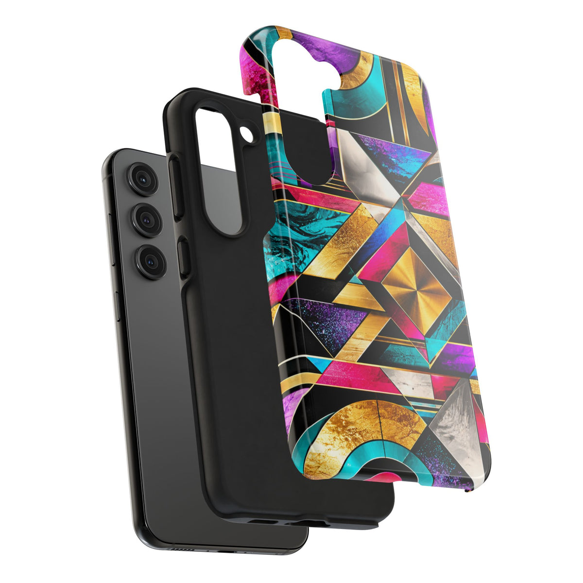 Geometric Art Deco Tough Phone Case — Vibrant Gold, Teal & Magenta Pattern