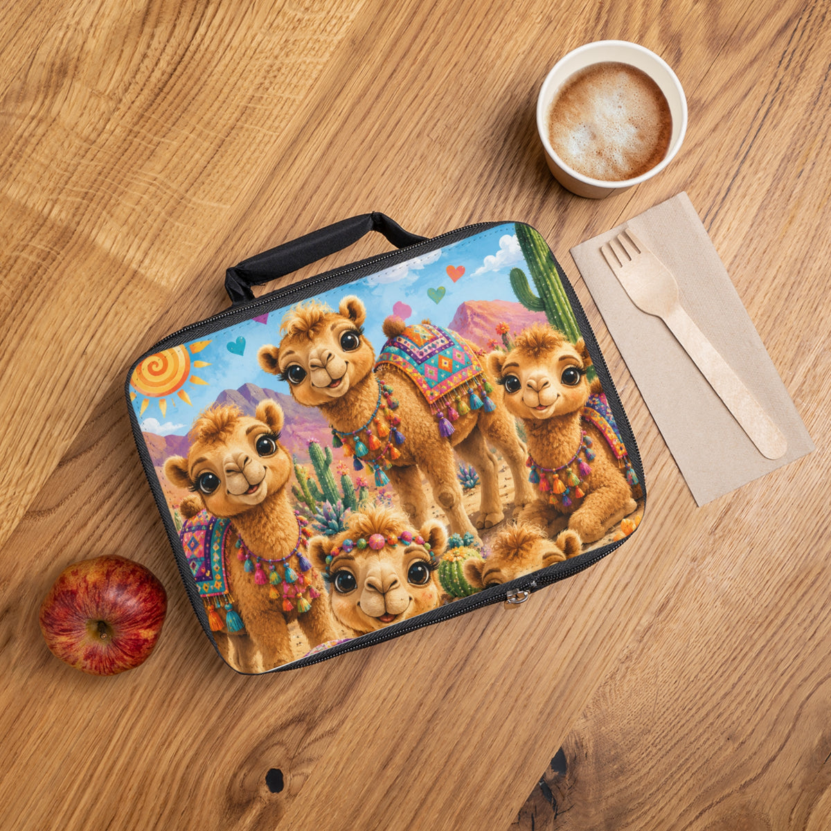 Cute Camel Family Lunch Bag – Colorful Alpaca-Style Kids Insulated Tote