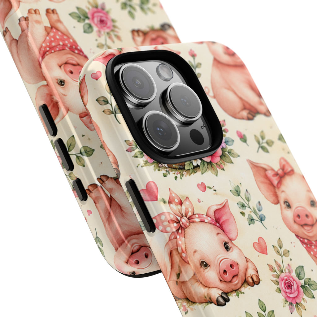 Cute Pink Piglet Phone Case — Vintage Floral Farm Animal iPhone Cover