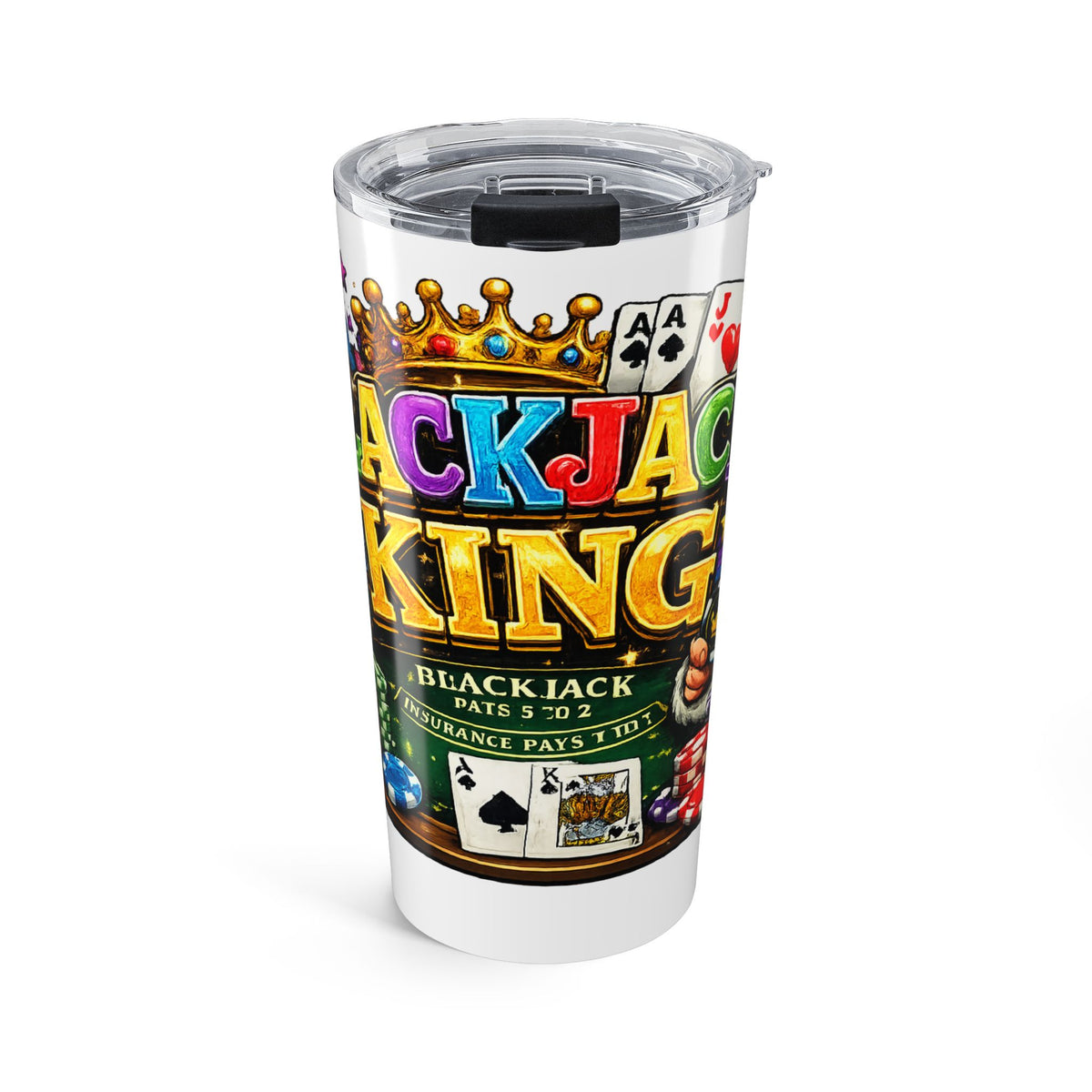 Blackjack King Tumbler 20oz | Casino Cards Chips Crown Design