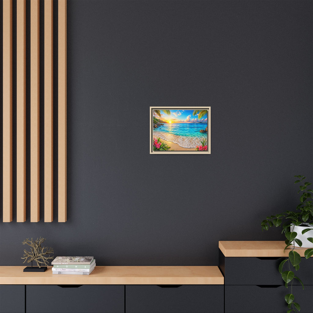 Framed Beach Sunset Matte Canvas Wall Art — Tropical Ocean Sunrise Decor