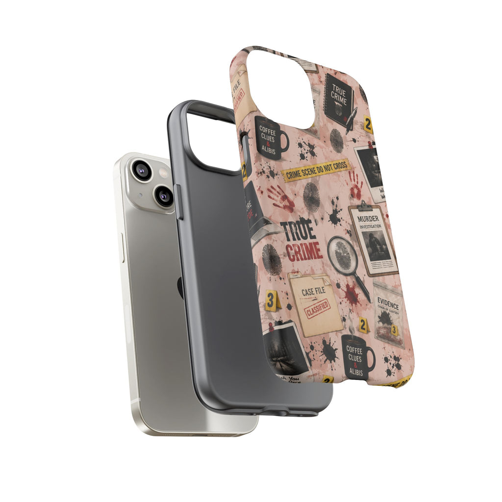 True Crime Pattern Phone Case – Detective Evidence, Crime Scene Tape & 'True Crime' Design