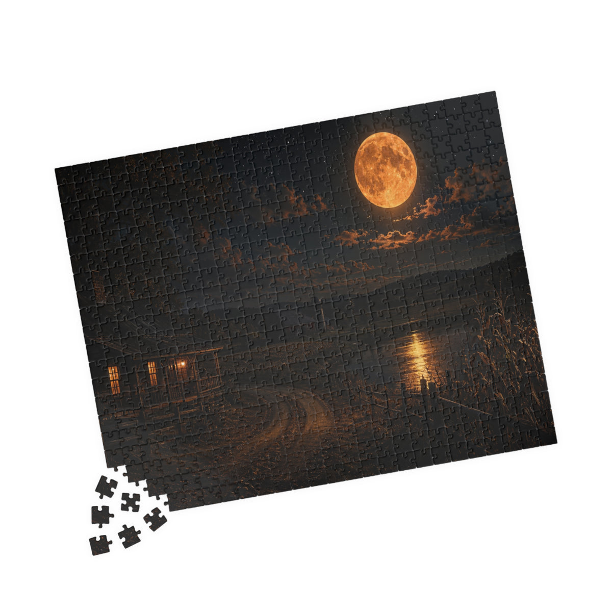 Moonlit Harbor Jigsaw Puzzle — Scenic Night Ocean Puzzle (110/252/520/1014 pcs)