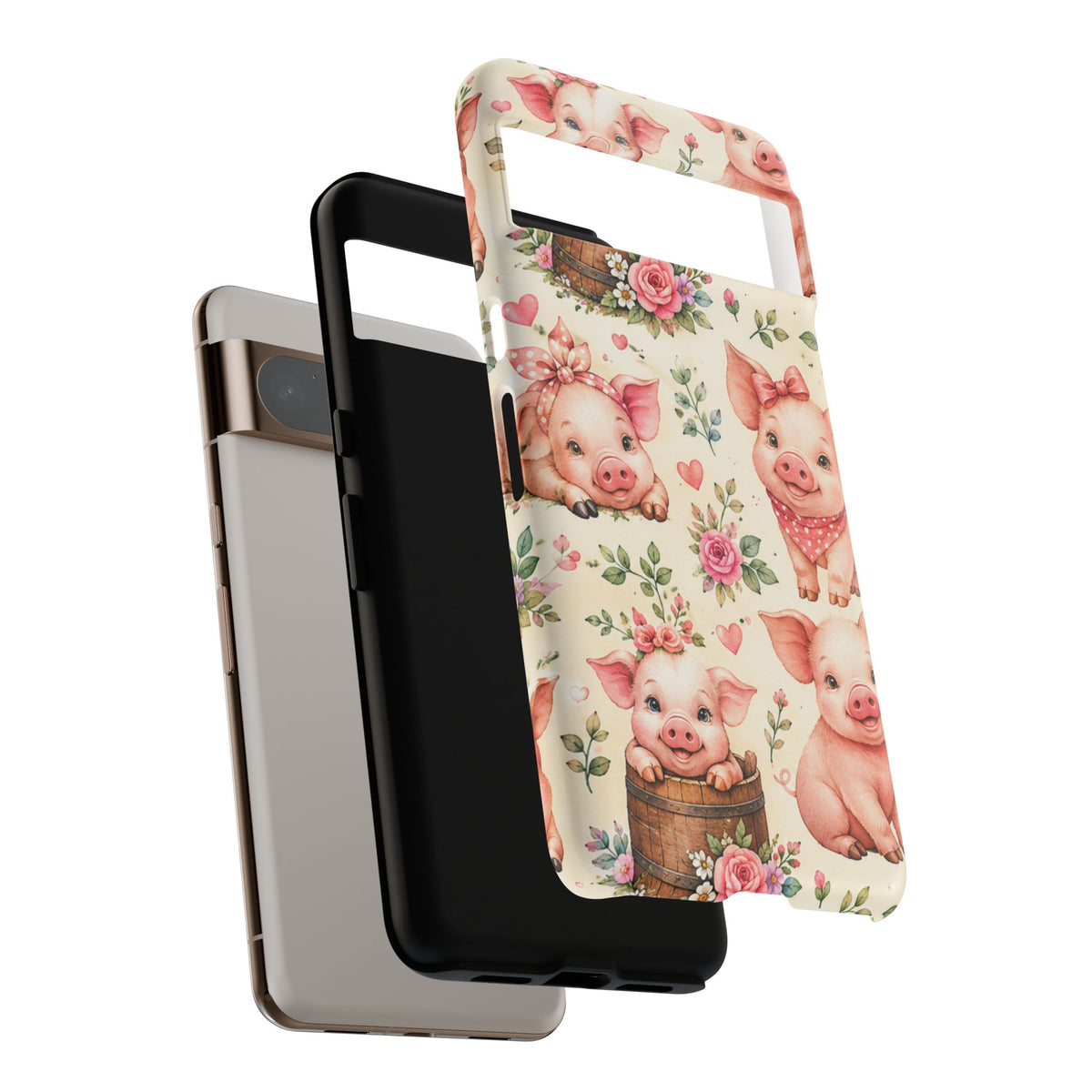 Cute Pink Piglet Phone Case — Vintage Floral Farm Animal iPhone Cover