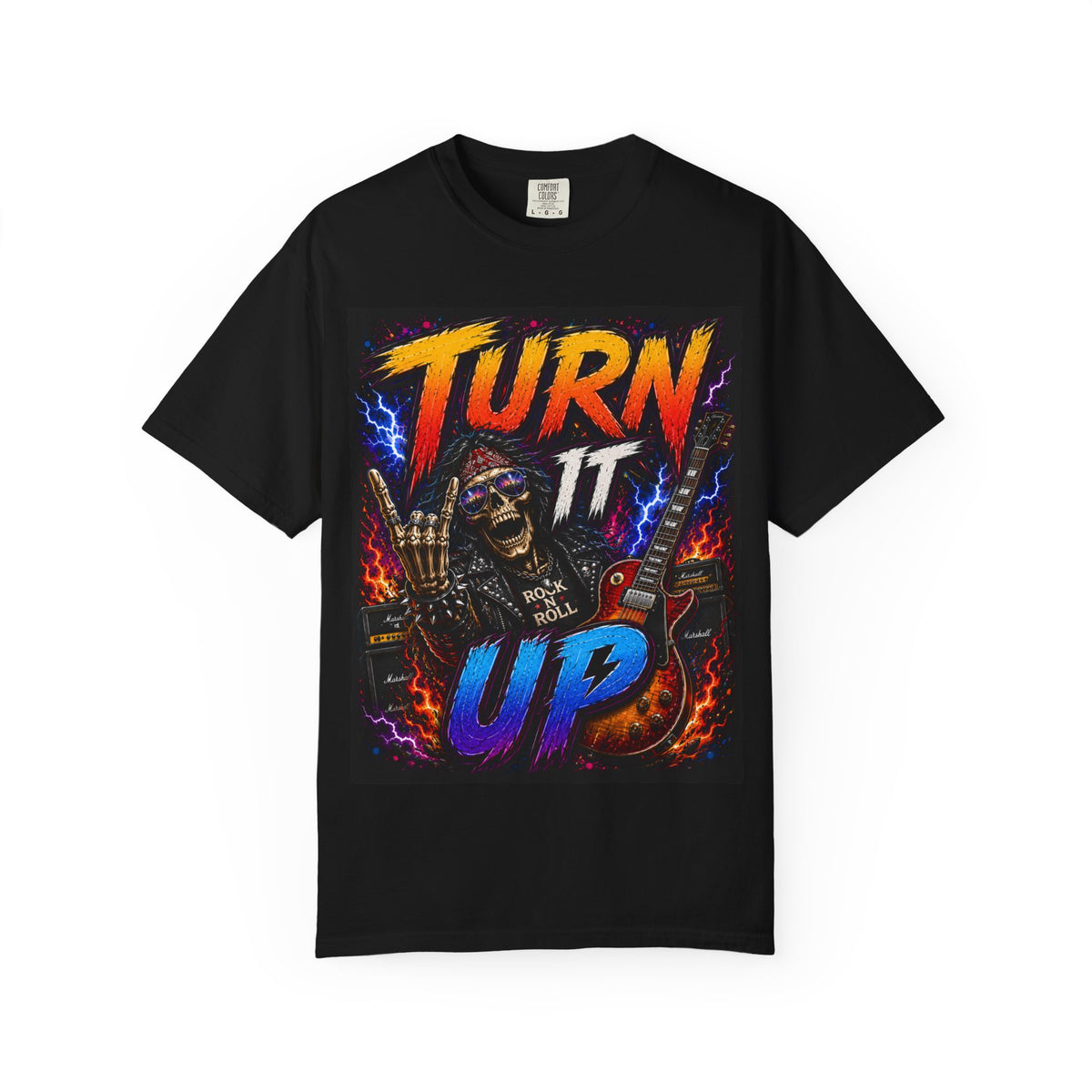 Turn It Up Skull Guitar T-shirt | Rock Metal Concert Tee