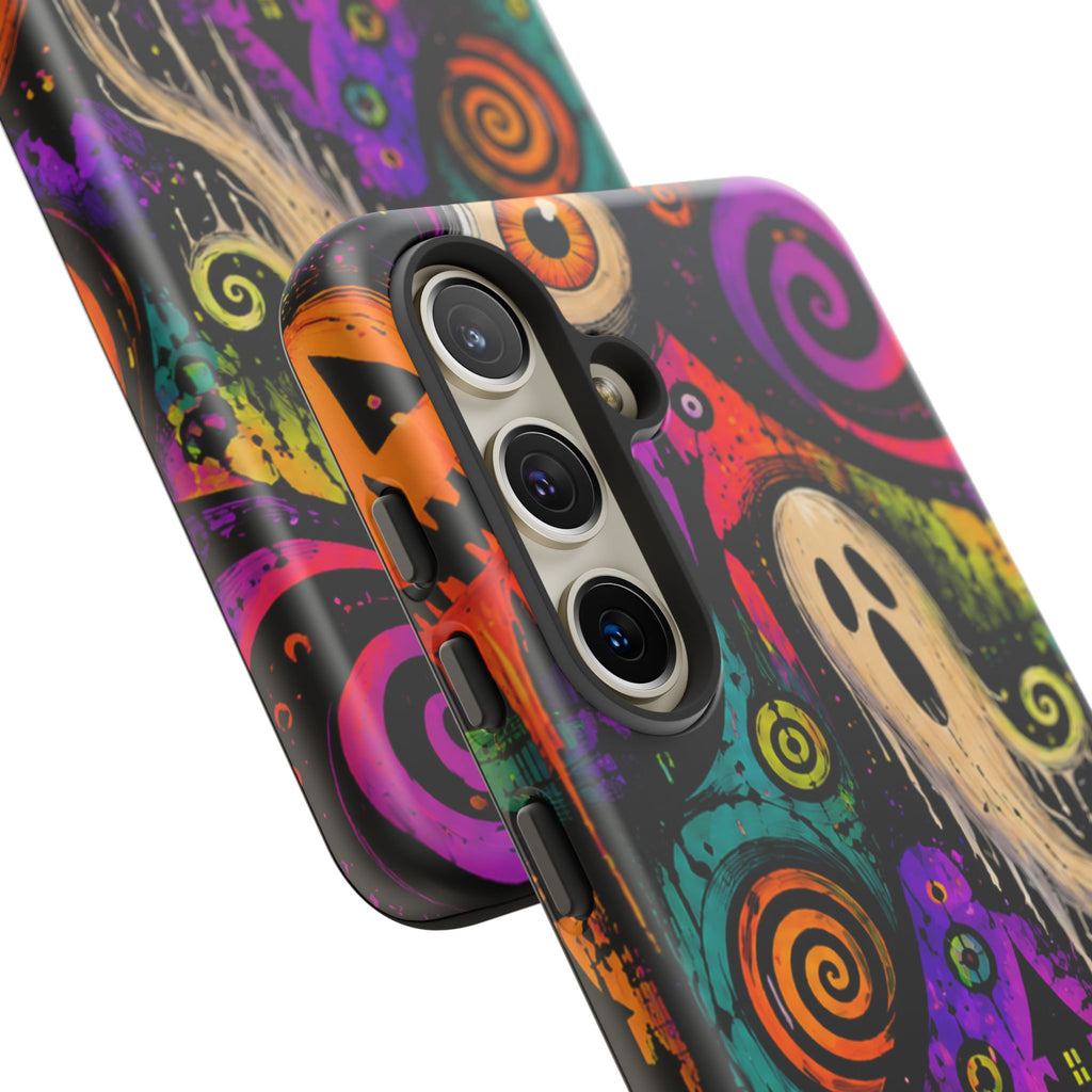 Halloween Ghost Phone Case — Colorful Spooky Skull & Haunted House Tough Case