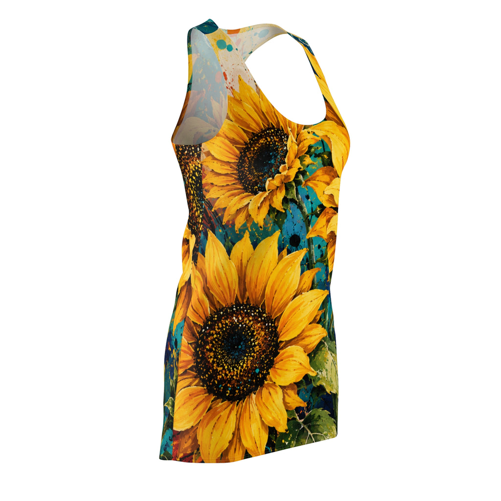 Sunflower Splash Racerback Dress – Vibrant All-Over Floral Print