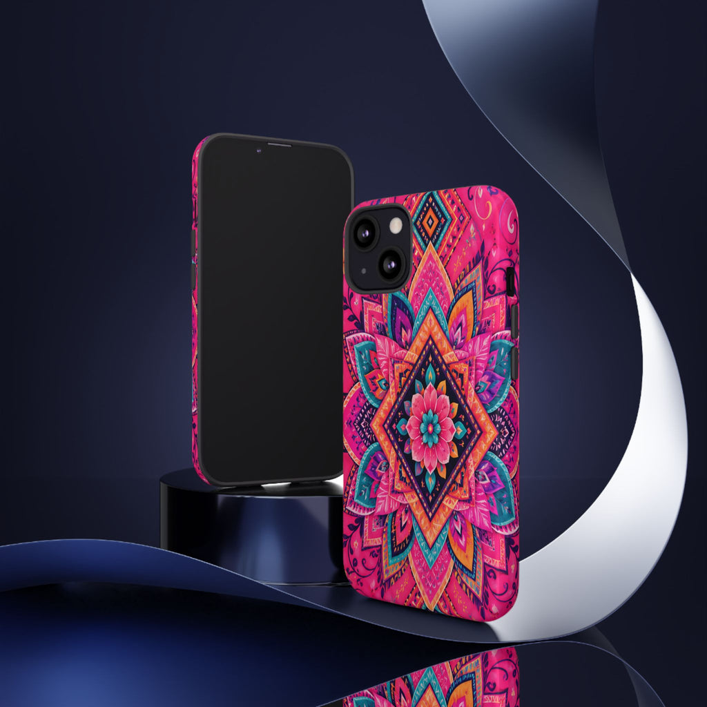 Floral Mandala Tough Phone Case — Pink Boho Protective Cover