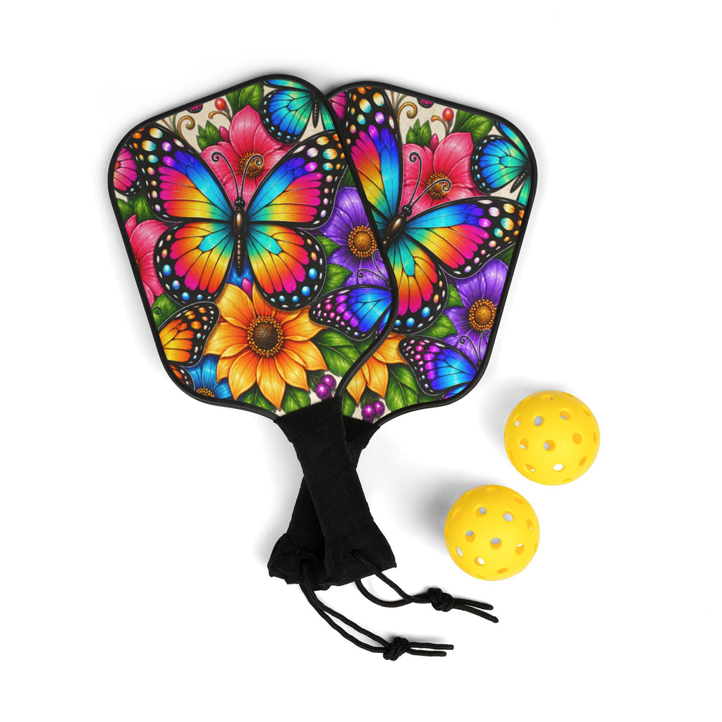 Rainbow Butterfly Sunflower Pickleball Paddle Set | Pickleball Kit