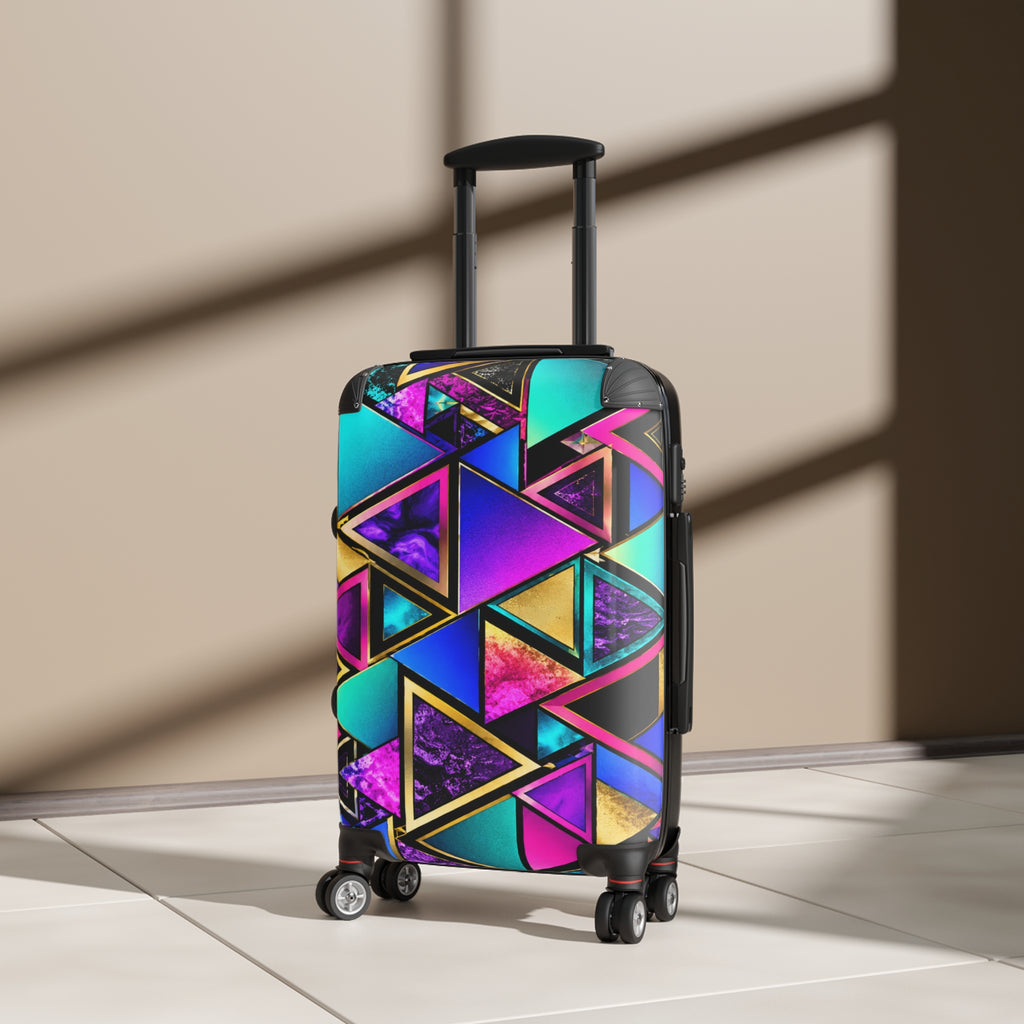 Geo Neon Triangle Carry-On Suitcase — Colorful Travel Luggage