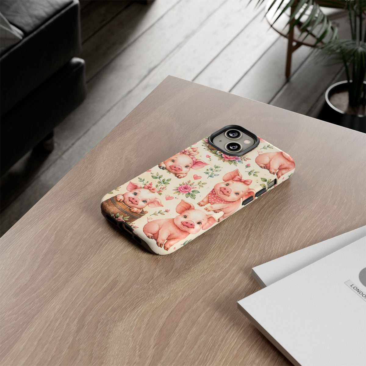 Cute Pink Piglet Phone Case — Vintage Floral Farm Animal iPhone Cover