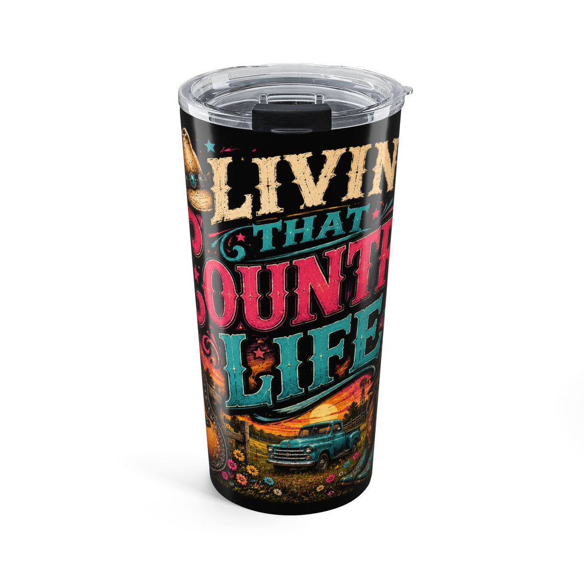 Living That Country Life Tumbler 20oz | Rustic Truck Farm Scene