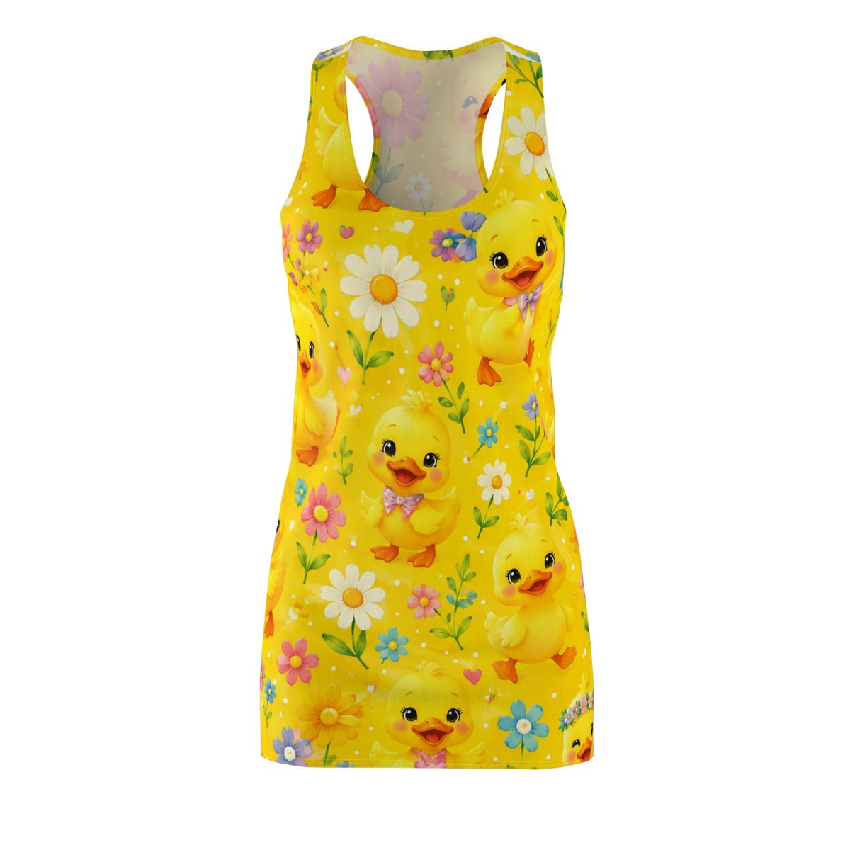 Yellow Duckling Floral Racerback Dress — Cute Spring Easter AOP