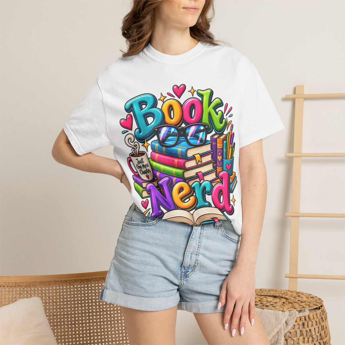 Book Nerd T-Shirt | Colorful Stacked Books Illustration