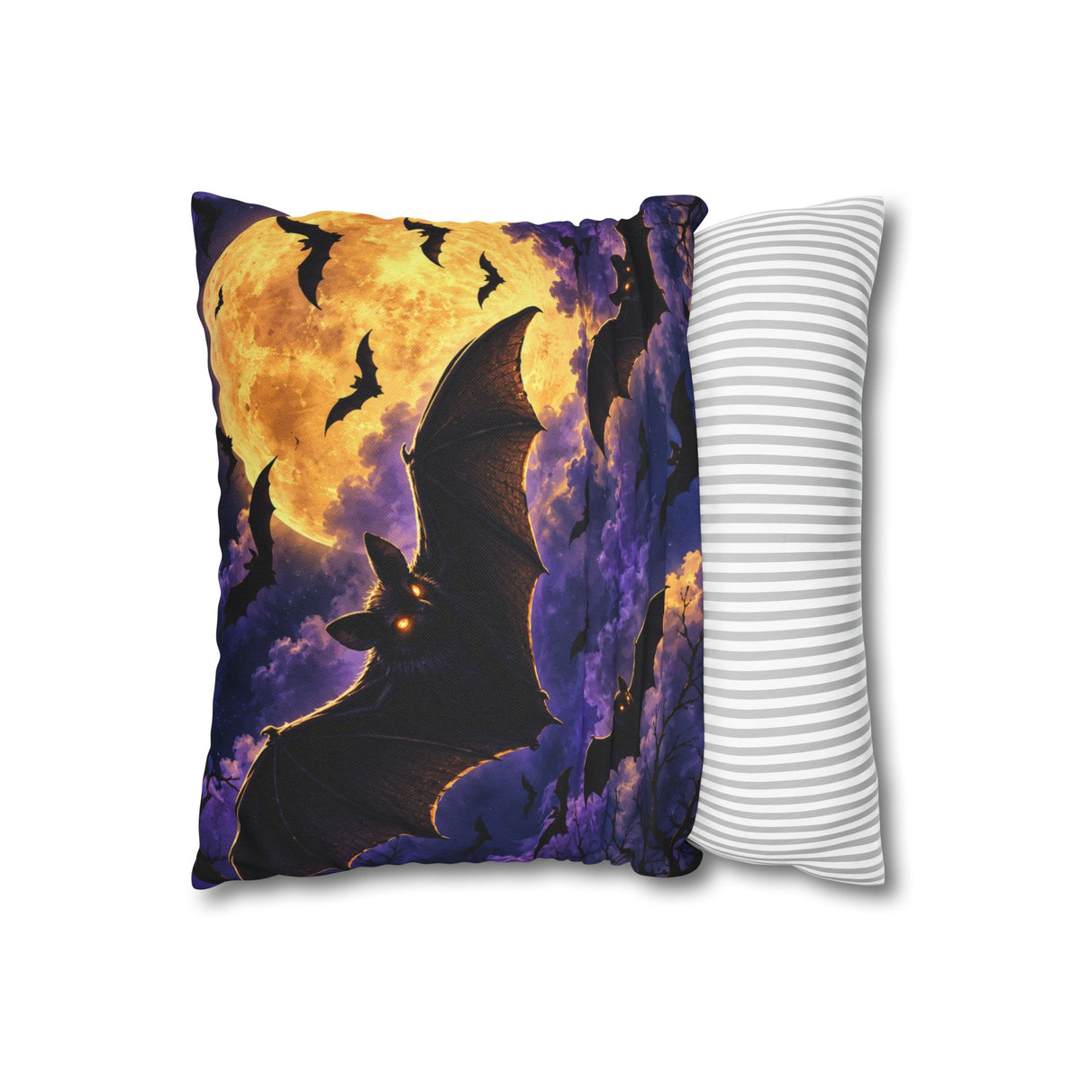 Halloween Bat Moon Pillowcase — Spooky Night Square Throw Pillow Cover