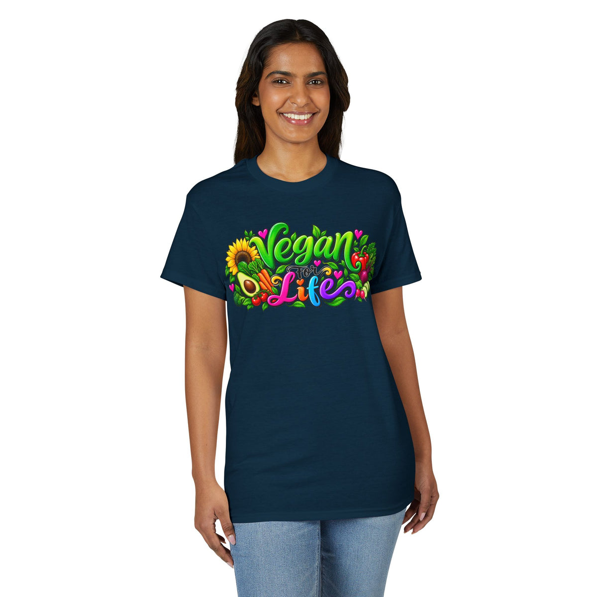 Vegan Life T‑Shirt — Colorful Sunflower & Avocado Plant-Based Pride Tee