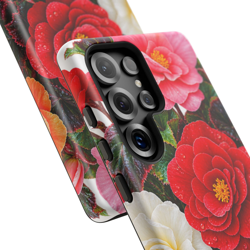 Floral Begonia Phone Case — Vibrant Red, Pink & Yellow Blossom Protective Cover