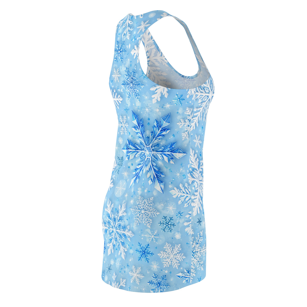 Blue Snowflake Racerback Dress — Winter Holiday AOP
