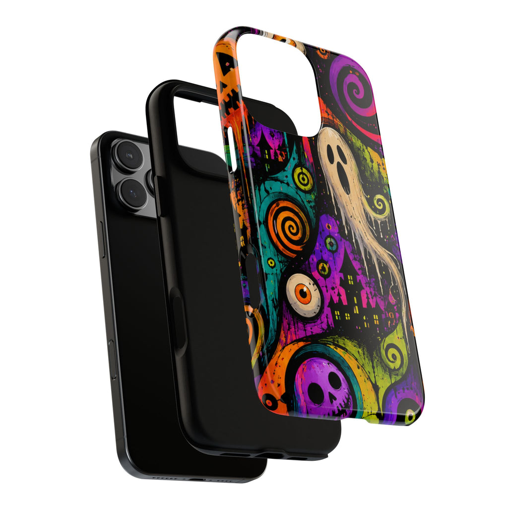 Halloween Ghost Phone Case — Colorful Spooky Skull & Haunted House Tough Case