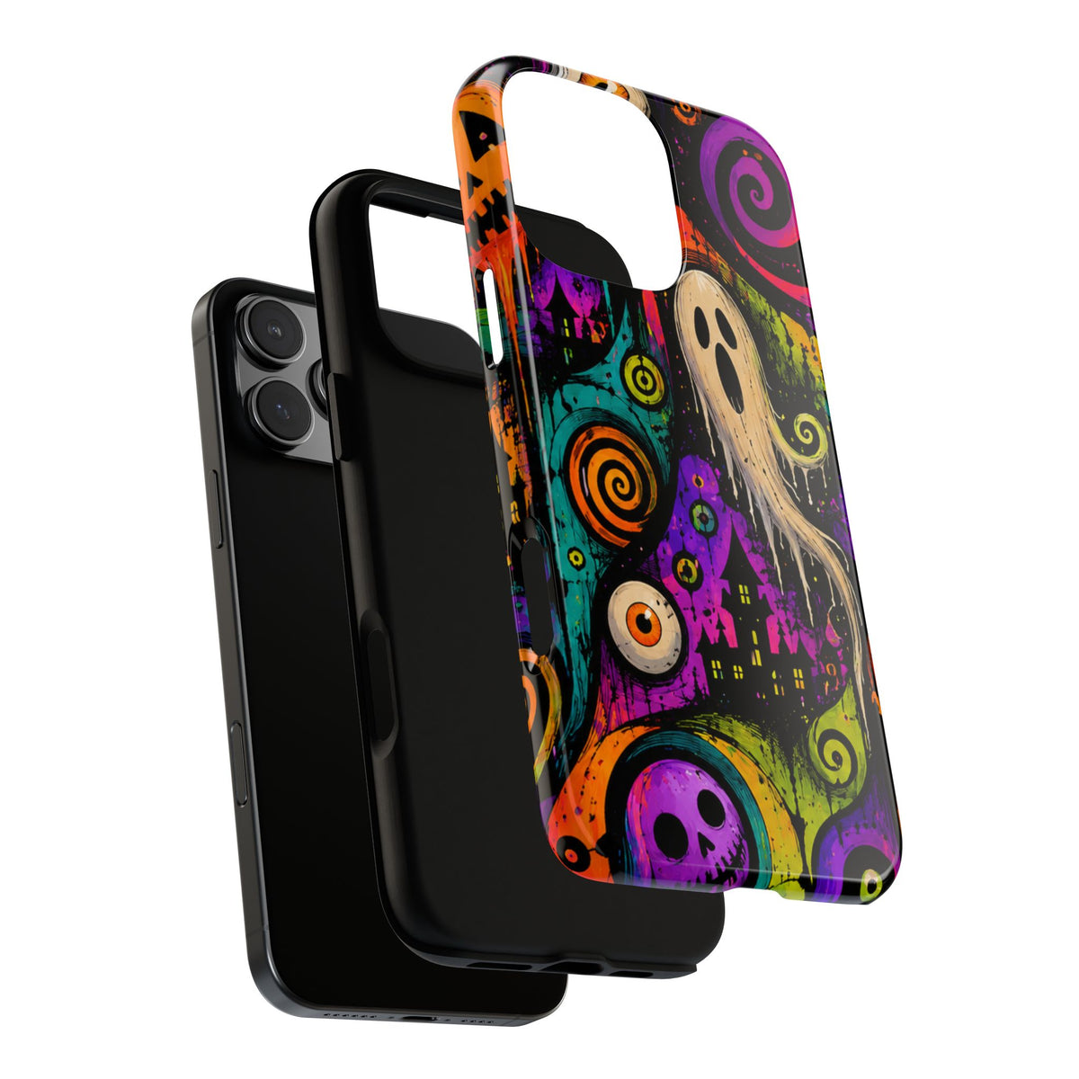 Halloween Ghost Phone Case — Colorful Spooky Skull & Haunted House Tough Case