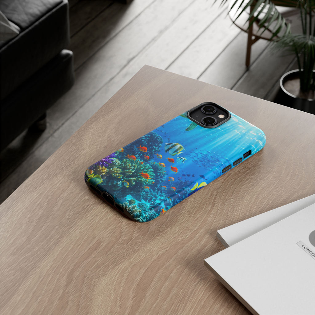 Underwater Ocean Life Tough Phone Case — Coral Reef & Sea Turtle Protective Cover
