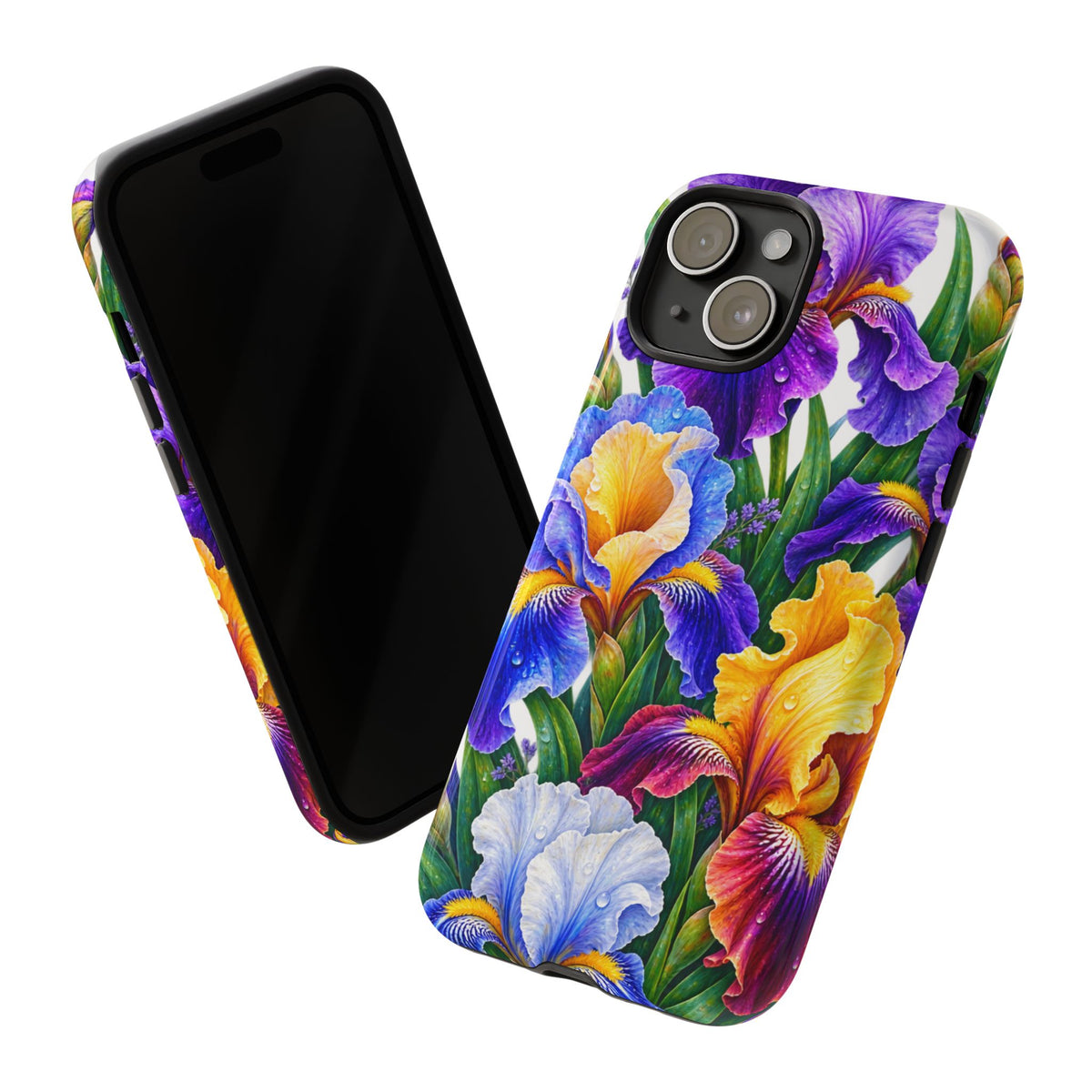 Floral Iris Tough Phone Case — Colorful Watercolor Iris Protective Cover