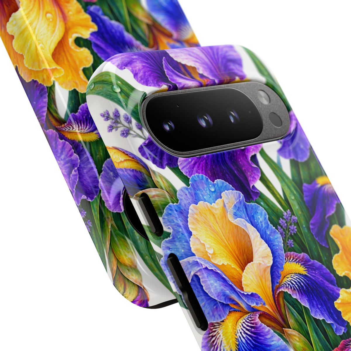 Floral Iris Tough Phone Case — Colorful Watercolor Iris Protective Cover