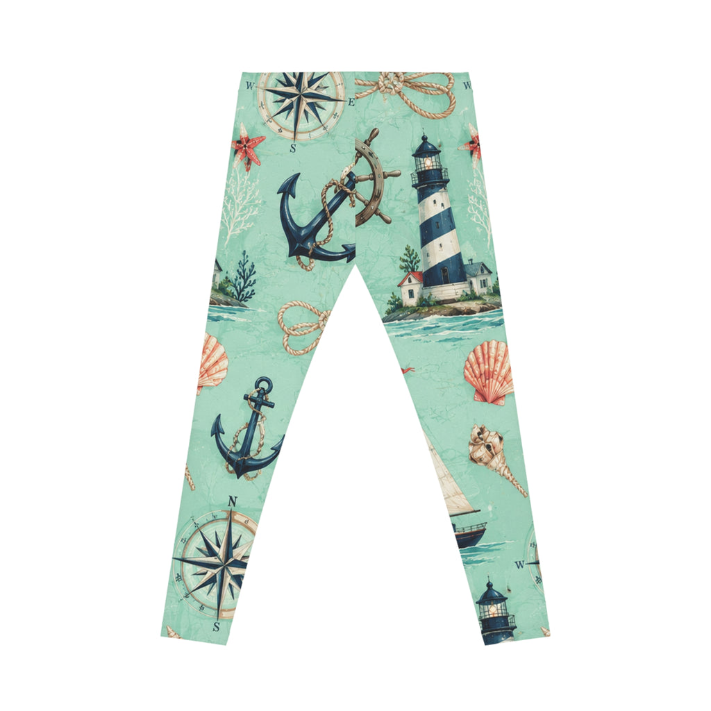 Nautical Lighthouse Anchor Leggings — Women's Sea-Print Casual Leggings