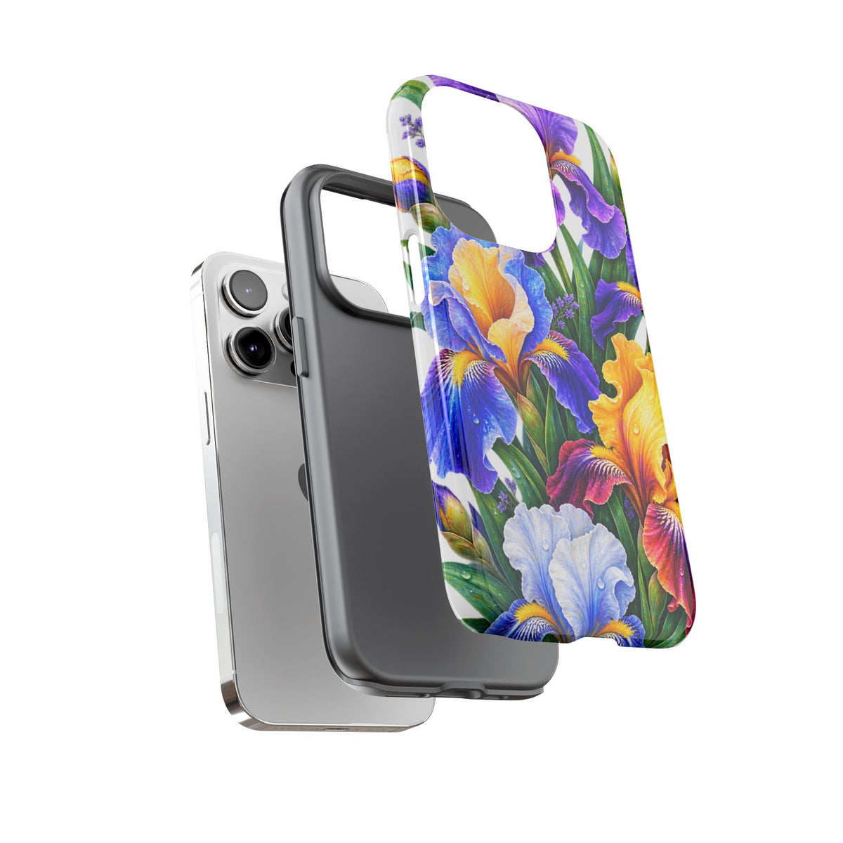 Floral Iris Tough Phone Case — Colorful Watercolor Iris Protective Cover