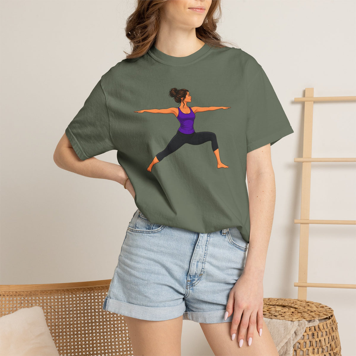 Yoga Warrior Pose T-Shirt | Woman in Virabhadrasana Illustration
