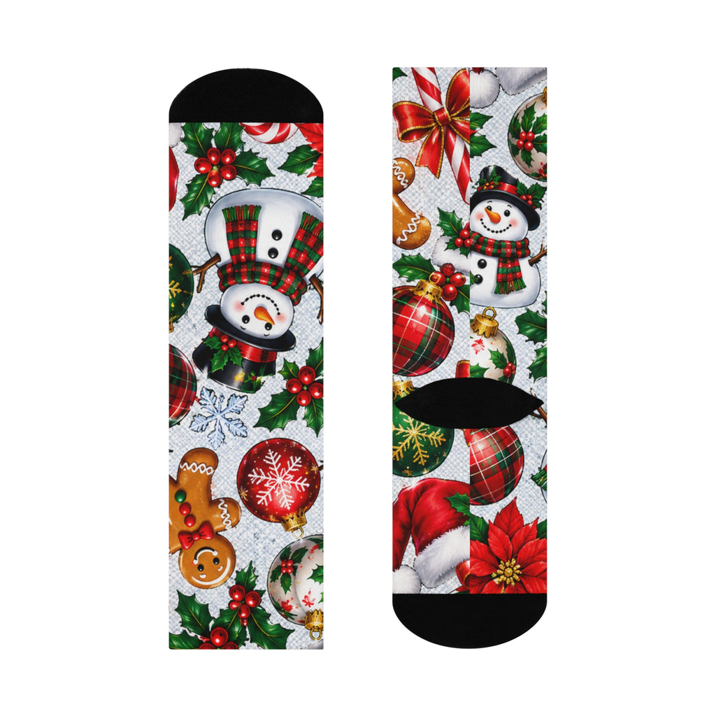 Christmas Crew Socks — Gingerbread, Snowman & Ornaments Holiday Cushion Socks