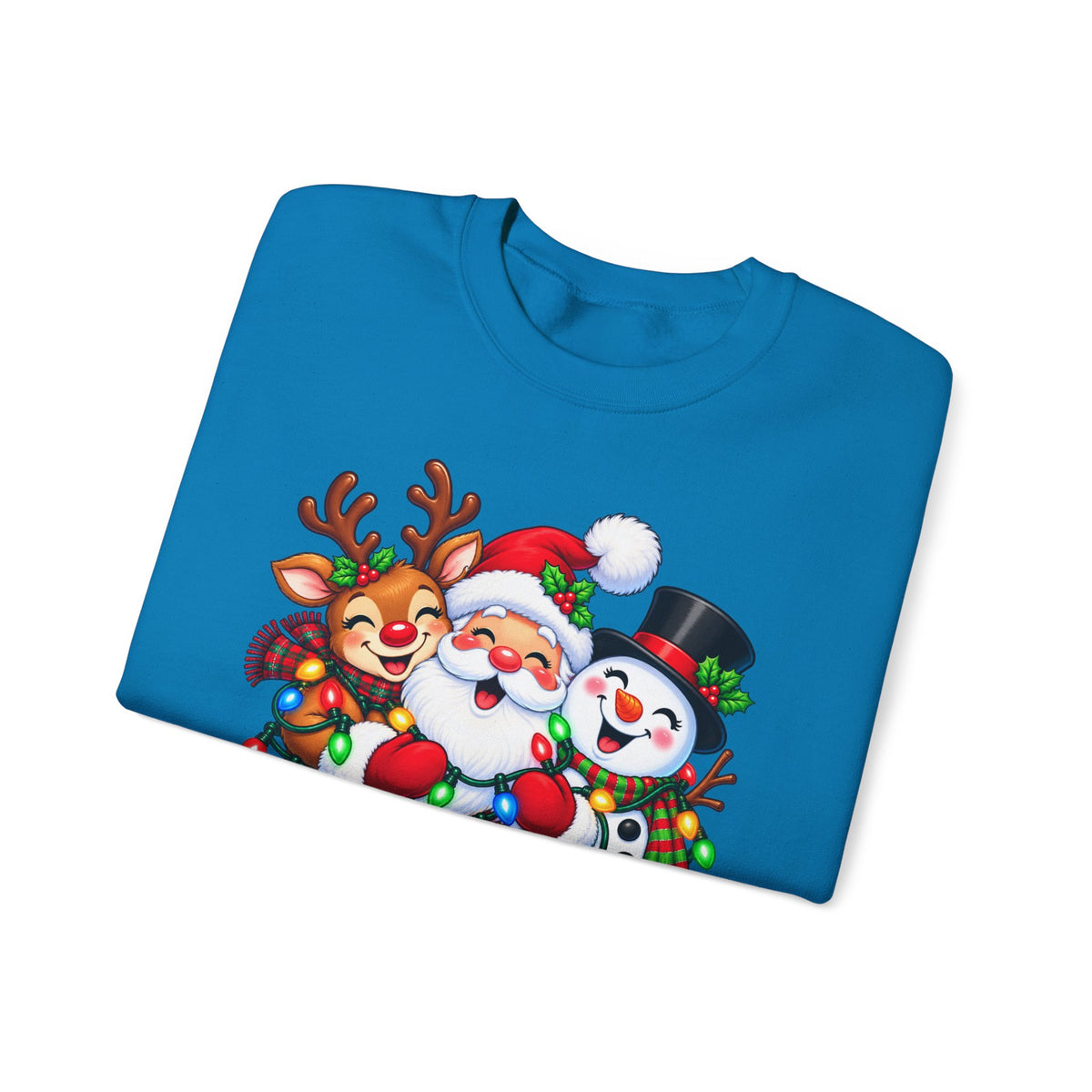 Christmas Trio Crewneck Sweatshirt — Santa, Reindeer & Snowman Holiday Pullover